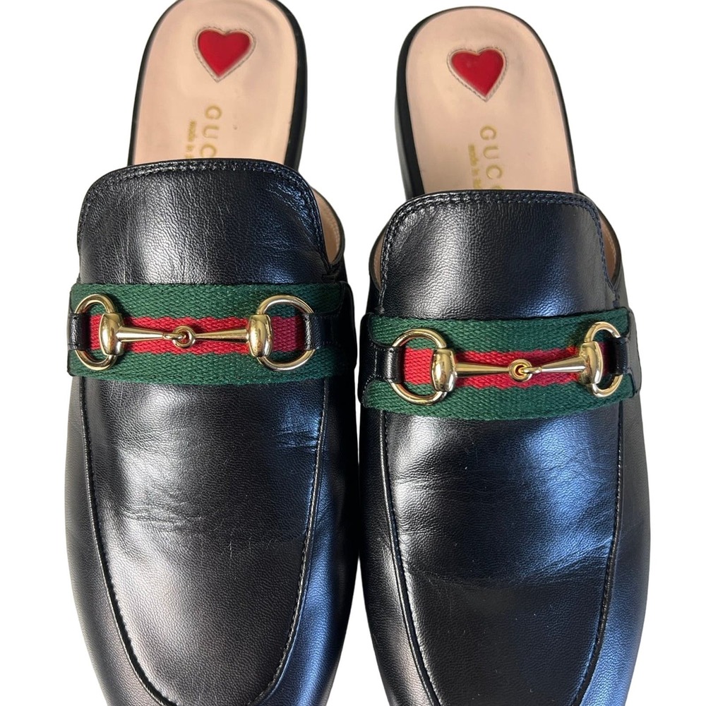 Gucci Princetown Horsebit Leather Web Stripe Accent Mules EU 38.5 - Picture 3 of 12